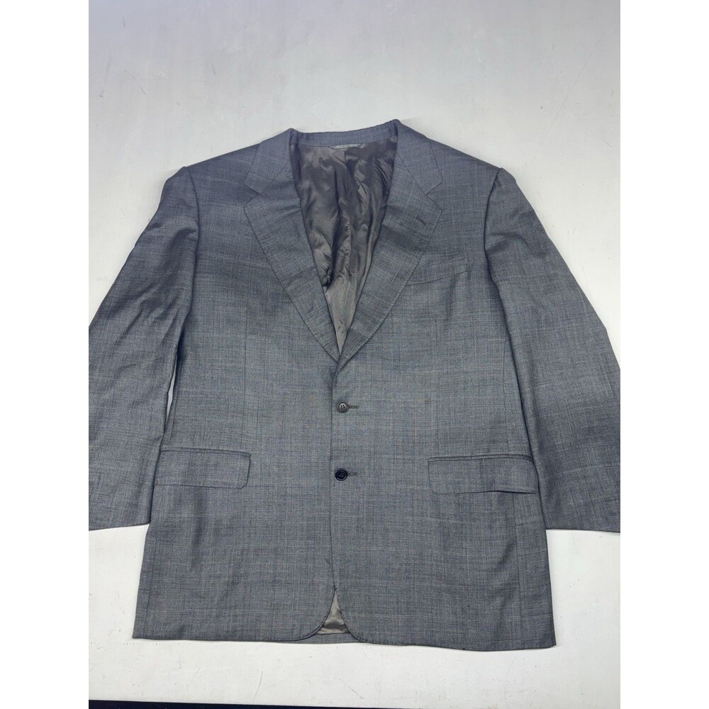 Canali Made in Italy Wool Men’s 46L Window Pane Gray Blazer Suit Jacket - STAINS